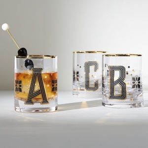 NWT SET OF TWO MONOGRAMMED  “H” ANTHROPOLOGIE OLD FASHIONED GLASSES